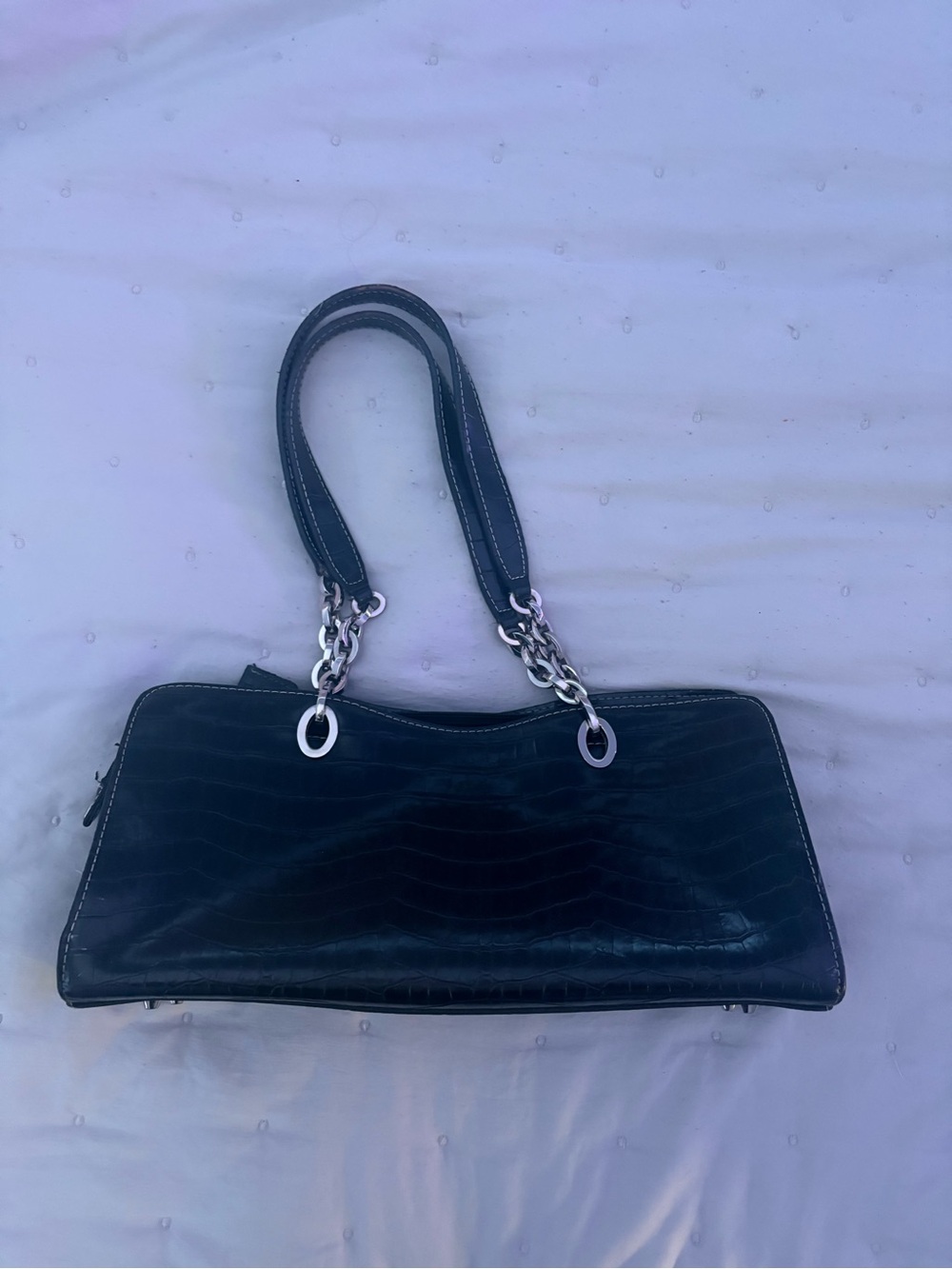 Prada Black Croc-Embossed Leather Shoulder Bag - Picture 2 of 8